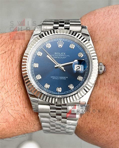 women's blue face rolex with diamonds|Rolex datejust 41 diamond bezel.